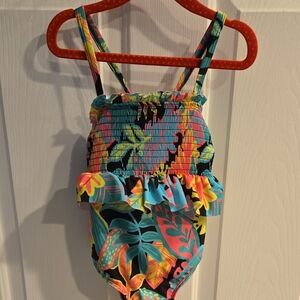 Cat & Jack Blue and Pink One Piece Swimsuit with Smocked Bodice